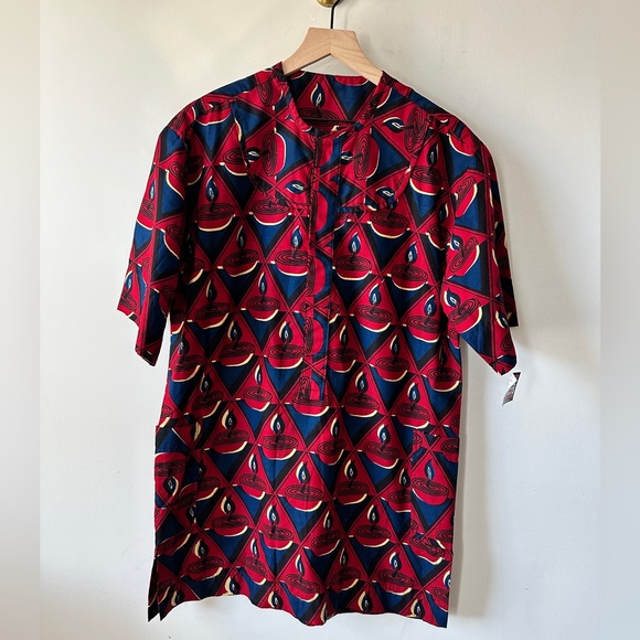 Vintage Multi-Color African Print Cotton Button Down Pullover Shirt Size L - Picture 4 of 5
